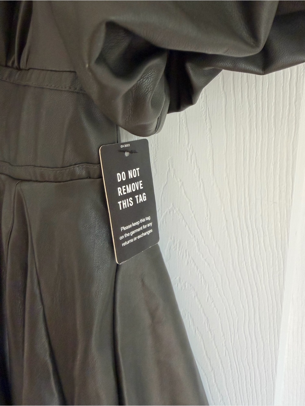 NWT Express Olive Puff Sleeve Faux Leather Mini Dress - Picture 7 of 9